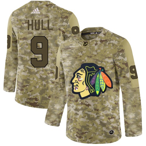 Adidas Chicago Blackhawks #9 Bobby Hull Camo Authentic Stitched Jersey Men's