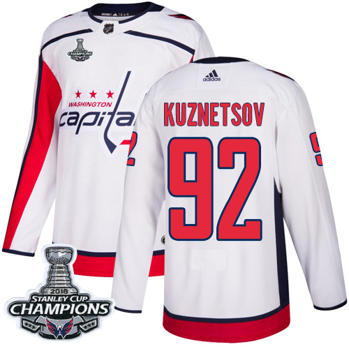 Adidas Washington Capitals #92 Evgeny Kuznetsov White Road Authentic Stanley Cup Final Champions Stitched Jersey Men's