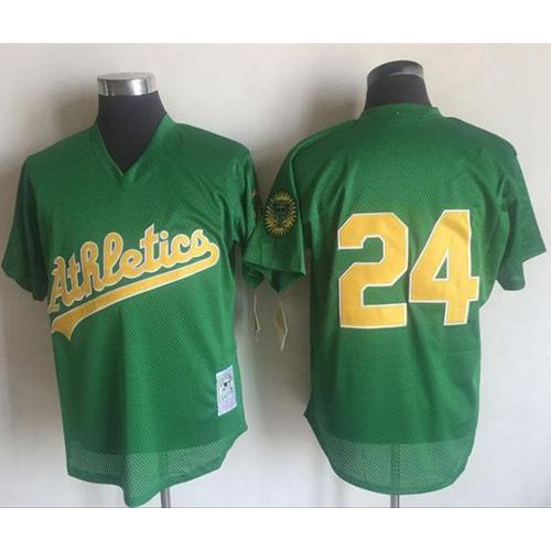 Mitchell And Ness 1998 Oakland Athletics #24 Rickey Henderson Green Throwback Stitched Jersey Men's