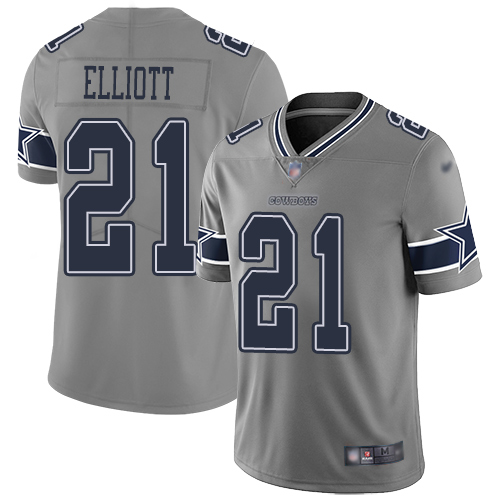 Cowboys #21 Ezekiel Elliott Gray Youth Stitched Limited Inverted Legend Jersey