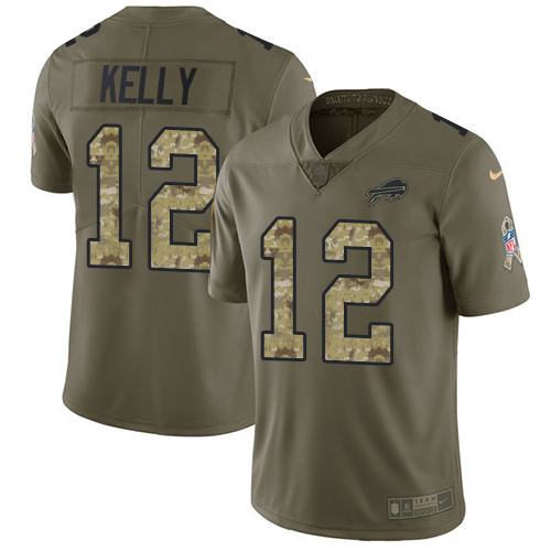 Bills #12 Jim Kelly Olive/Camo Youth Stitched Limited 2017 Salute To Service Jersey