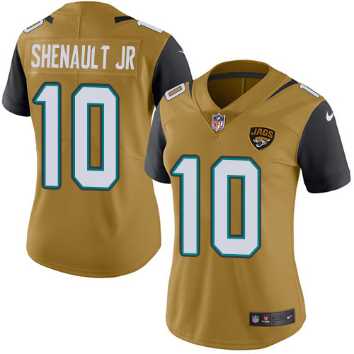 Jacksonville Jaguars #10 Laviska Shenault Jr. Gold Women's Stitched Limited Rush Jersey Womens