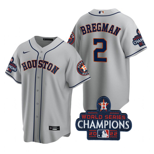 Houston Astros #2 Alex Bregman Men's 150th Anniversary 2022 World Series Champions Game Jersey - Gray