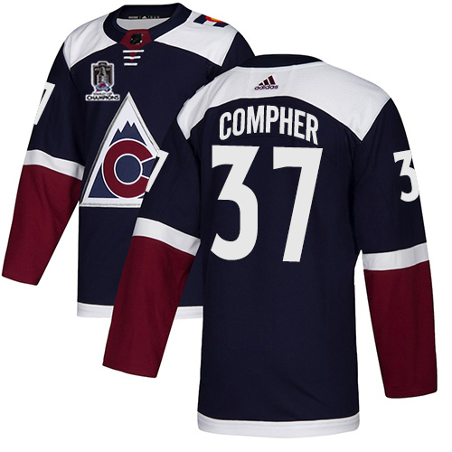 Adidas Colorado Avalanche #37 J.T. Compher Navy Youth 2022 Stanley Cup Champions Alternate Authentic Stitched Jersey Youth