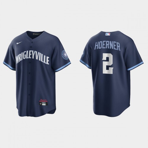 Chicago Chicago Cubs #2 Nico Hoerner Men's 2021 City Connect Fans Version Navy Jersey Men's