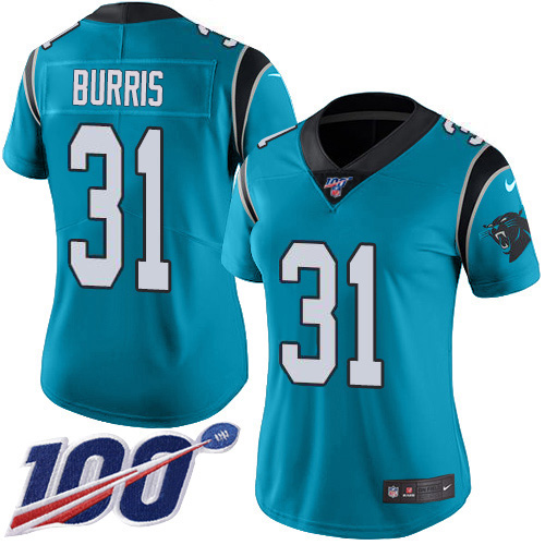 Carolina Panthers #31 Juston Burris Blue Alternate Women's Stitched 100th Season Vapor Untouchable Limited Jersey Womens