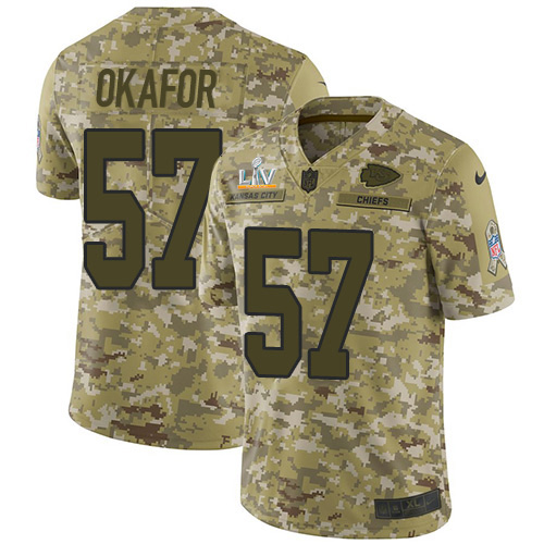 Kansas City Chiefs #57 Alex Okafor Camo Men's Super Bowl LV Bound Stitched Limited 2018 Salute To Service Jersey Men's