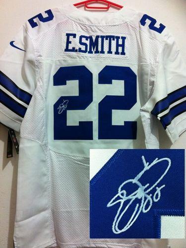 Cowboys #22 Emmitt Smith White Men's Stitched Elite Autographed Jersey