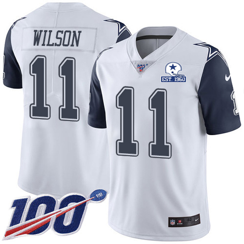 Dallas Cowboys #11 Cedrick Wilson White Men's Stitched With Established In 1960 Patch Limited Rush 100th Season Jersey Men's