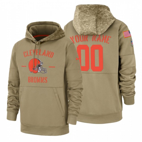 Cleveland Browns Custom Tan 2019 Salute To Service Name & Number Sideline Therma Pullover Hoodie