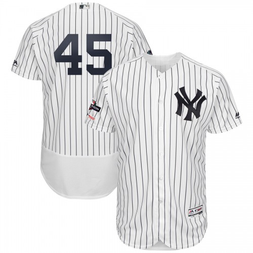 New York New York Yankees #45 Luke Voit Majestic 2019 Postseason Authentic Flex Base Player Jersey White Navy Men's