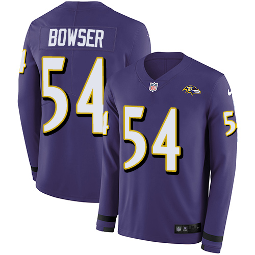 Baltimore Ravens #54 Tyus Bowser Purple Team Color Men's Stitched Limited Therma Long Sleeve Jersey Men's