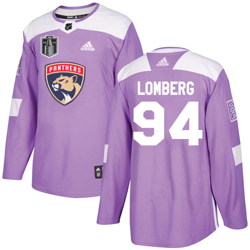 Adidas Panthers #94 Ryan Lomberg Purple 2023 Stanley Cup Final Patch Authentic Fights Cancer Stitched Jersey