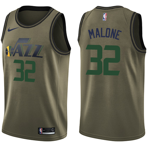 Utah Jazz #32 Karl Malone Green Salute to Service Youth Swingman Jersey Youth