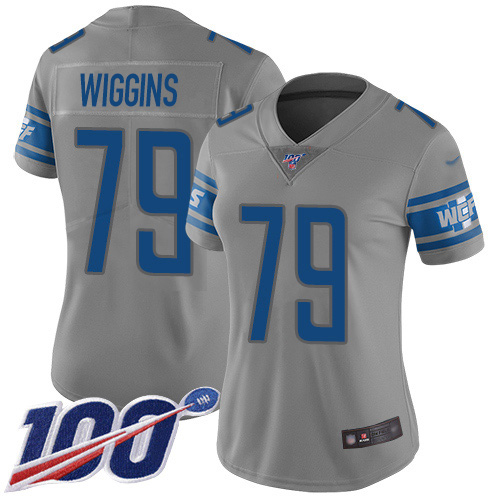 Detroit Lions #79 Kenny Wiggins Gray Women's Stitched Limited Inverted Legend 100th Season Jersey Womens