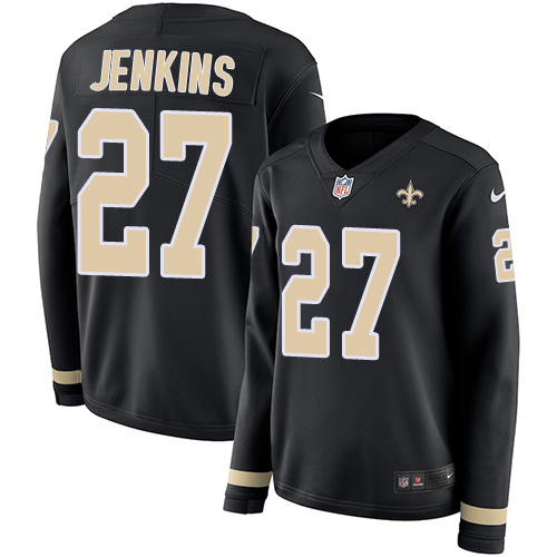 New Orleans Saints #27 Malcolm Jenkins Black Team Color Women's Stitched Limited Therma Long Sleeve Jersey Womens
