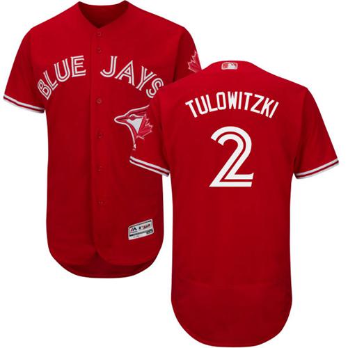 Toronto Blue Jays #2 Troy Tulowitzki Red Flexbase Authentic Collection Canada Day Stitched Jersey Men's