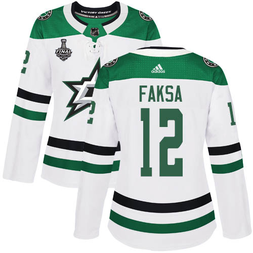 Adidas Dallas Stars #12 Radek Faksa White Road Authentic Women's 2020 Stanley Cup Final Stitched Jersey Womens