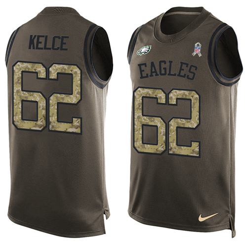 Eagles #62 Jason Kelce Green Men's Stitched Limited Salute To Service Tank Top Jersey