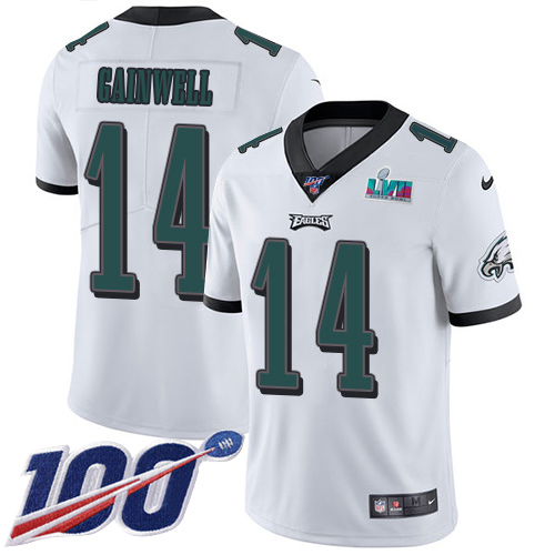 Eagles #14 Kenneth Gainwell White Super Bowl LVII Patch Youth Stitched 100th Season Vapor Untouchable Limited Jersey
