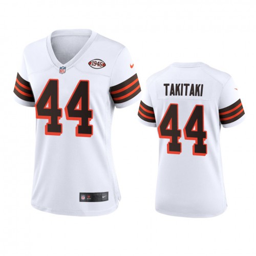 Women Cleveland Browns #44 Sione Takitaki 1946 Collection Alternate Game Limited Jersey - White Womens