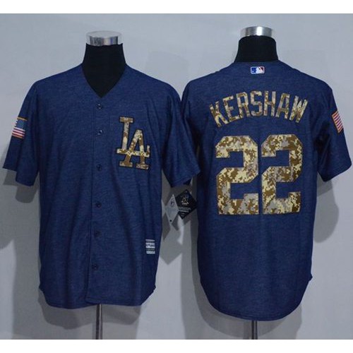 Los Angeles Dodgers #22 Clayton Kershaw Denim Blue Salute to Service Stitched Jersey Men's