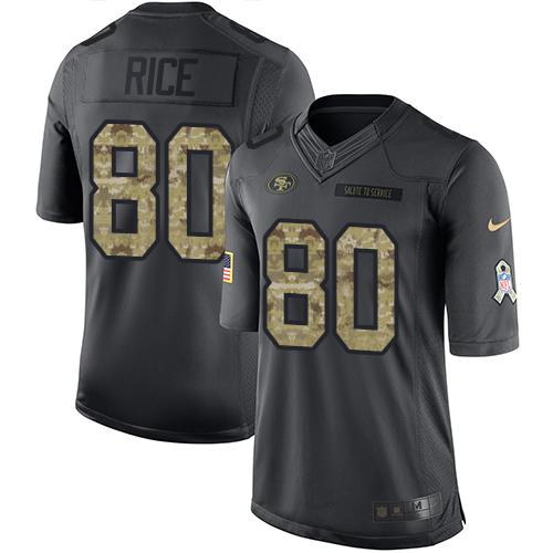 49ers #80 Jerry Rice Black Youth Stitched Limited 2016 Salute To Service Jersey