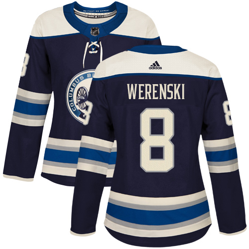 Adidas Columbus Blue Jackets #8 Zach Werenski Navy Alternate Authentic Women's Stitched Jersey Womens