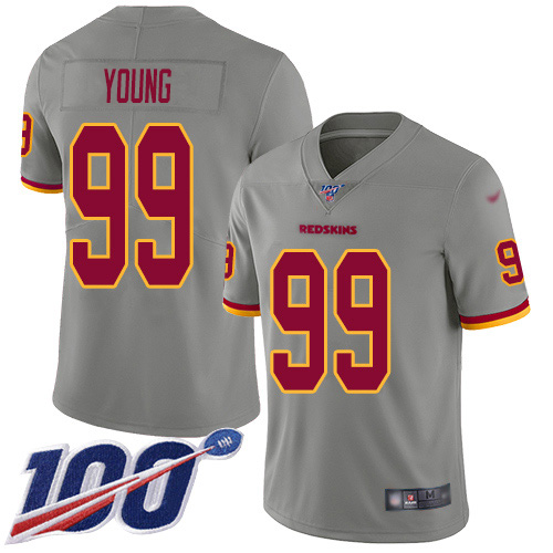 Commanders #99 Chase Young Gray Men's Stitched Limited Inverted Legend 100th Season Jersey