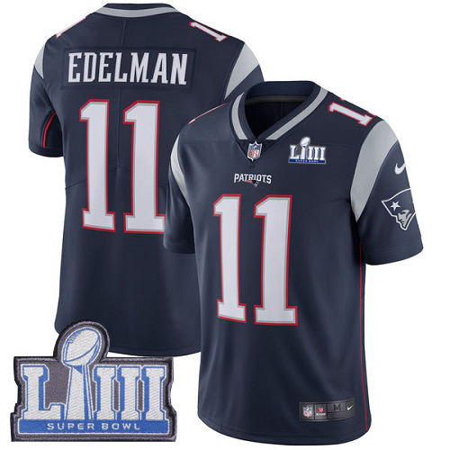 Patriots #11 Julian Edelman Navy Blue Team Color Super Bowl LIII Bound Men's Stitched Vapor Untouchable Limited Jersey