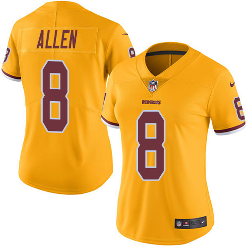 Washington Commanders #8 Kyle Allen Gold Women's Stitched Limited Rush Jersey Womens
