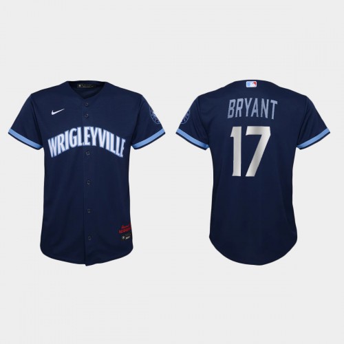 Chicago Chicago Cubs #17 Kris Bryant Youth 2021 City Connect Navy Jersey Youth