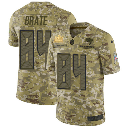 Tampa Bay Buccaneers #84 Cameron Brate Camo Men's Super Bowl LV Champions Patch Stitched Limited 2018 Salute To Service Jersey Men's