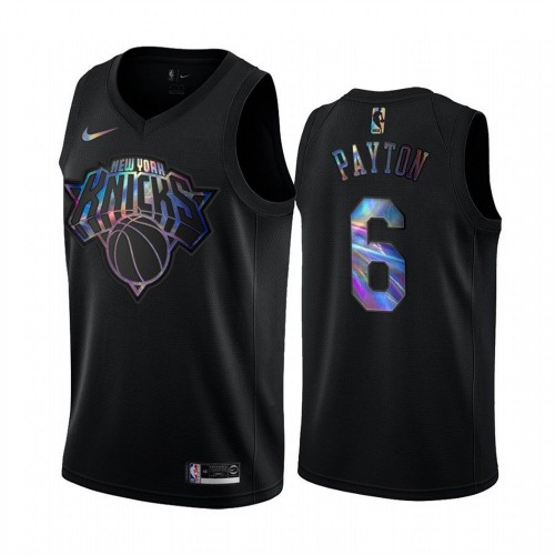 New York Knicks #6 Elfrid Payton Mens Iridescent Holographic Collection Jersey - Black Mens