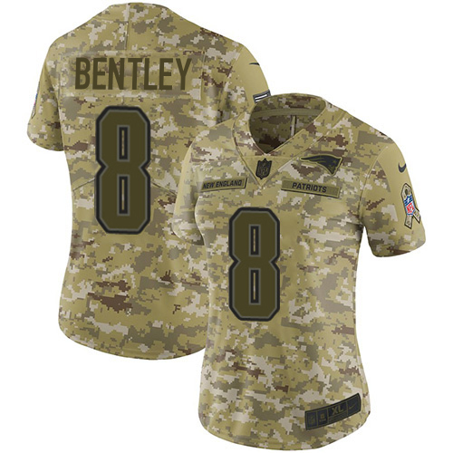 Patriots #8 Ja'Whaun Bentley Camo Women's Stitched Limited 2018 Salute To Service Jersey