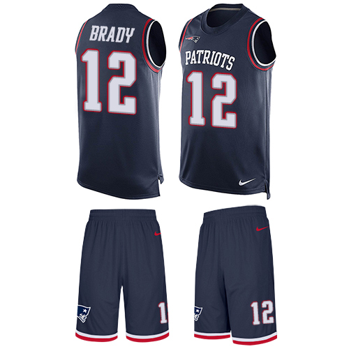 Patriots #12 Tom Brady Navy Blue Team Color Men's Stitched Limited Tank Top Suit Jersey