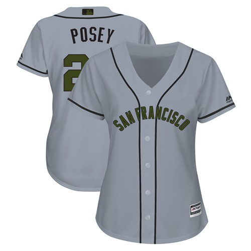 San Francisco Giants #28 Buster Posey Grey 2018 Memorial Day Cool Base Women's Stitched Jersey Womens