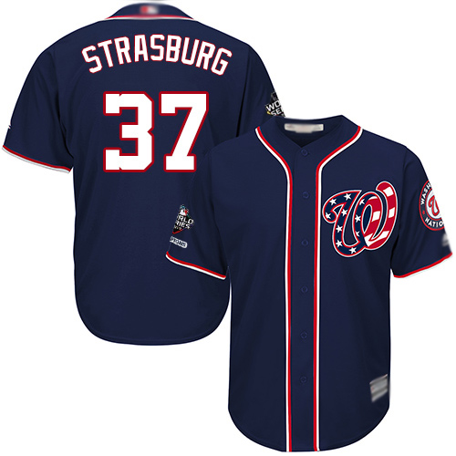 Washington Nationals #37 Stephen Strasburg Navy Blue Cool Base 2019 World Series Champions Stitched Youth Jersey Youth