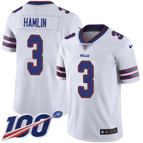 Bills #3 Damar Hamlin White Men's Stitched 100th Season Vapor Limited Jersey
