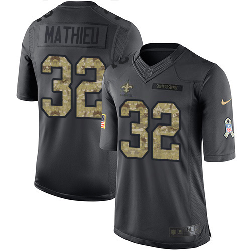 Saints #32 Tyrann Mathieu Black Men's Stitched Limited 2016 Salute To Service Jersey