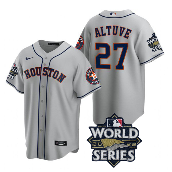 Houston Astros #27 Jose Altuve Men's 150th Anniversary 2022 World Series Game Jersey - Gray