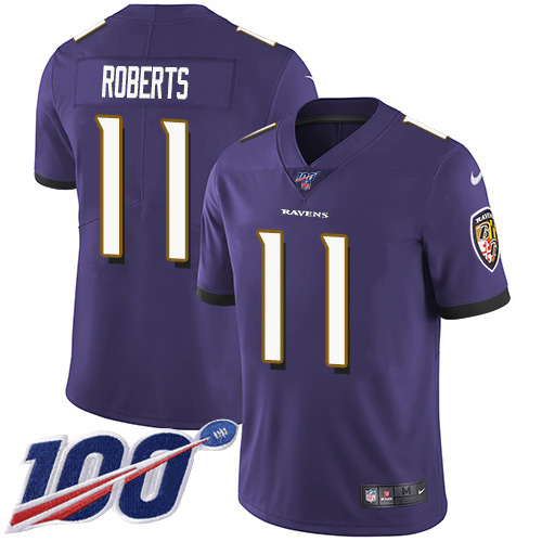 Baltimore Ravens #11 Seth Roberts Purple Team Color Men's Stitched 100th Season Vapor Untouchable Limited Jersey Men's