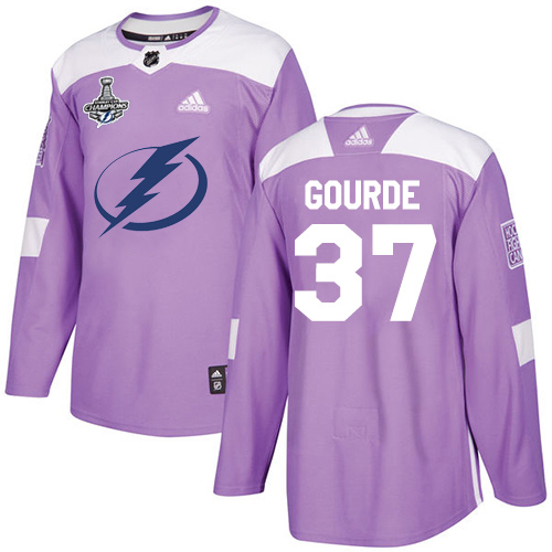 Adidas Tampa Bay Lightning #37 Yanni Gourde Purple Authentic Fights Cancer 2020 Stanley Cup Champions Stitched Jersey Men's