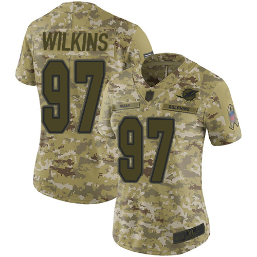 Miami Dolphins #97 Christian Wilkins Camo Women's Stitched Limited 2018 Salute to Service Jersey Womens