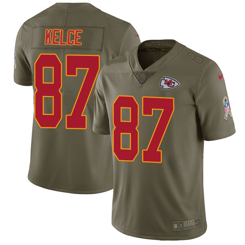 Chiefs #87 Travis Kelce Olive Men's Stitched Limited 2017 Salute To Service Jersey