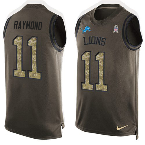 Lions #11 Kalif Raymond Green Men's Stitched Limited Salute To Service Tank Top Jersey