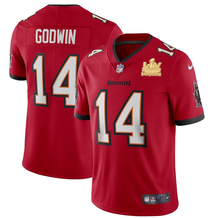Tampa Bay Buccaneers #14 Chris Godwin Men's Super Bowl LV Champions Patch Red Vapor Limited Jersey