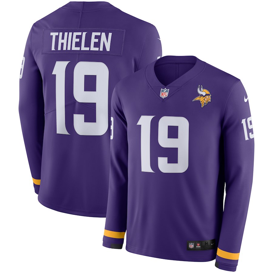 Men's Vikings #19 Adam Thielen Purple Team Color Men's Stitched Limited Therma Long Sleeve Jersey