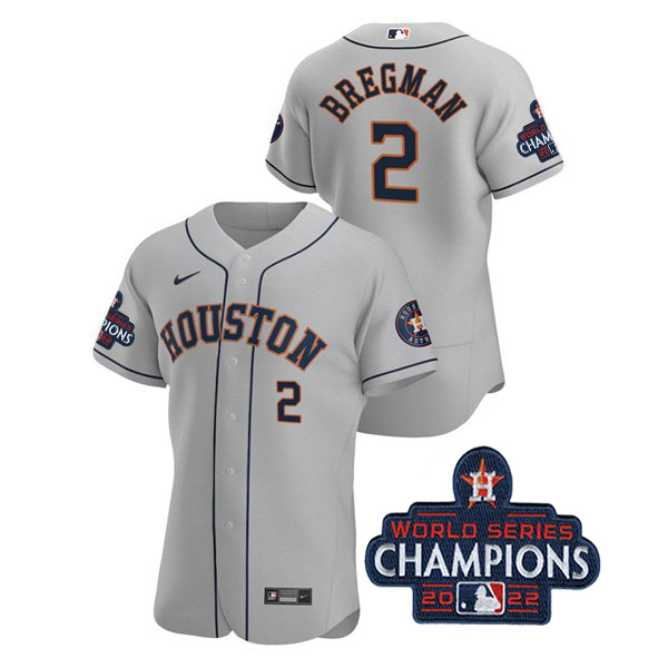 Houston Astros #2 Alex Bregman Men's 150th Anniversary 2022 World Series Authentic Jersey - Gray
