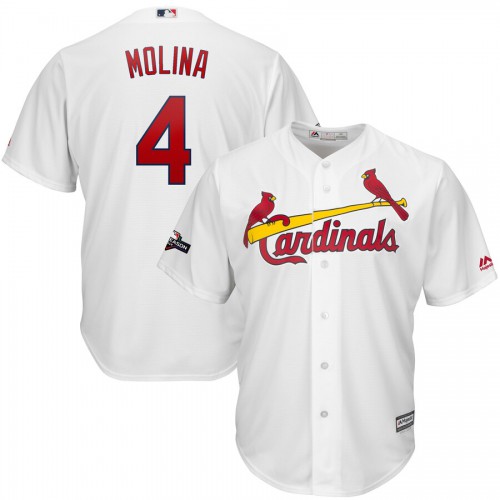 St. Louis St.Louis Cardinals #4 Yadier Molina Majestic 2019 Postseason Official Cool Base Player Jersey White Men's